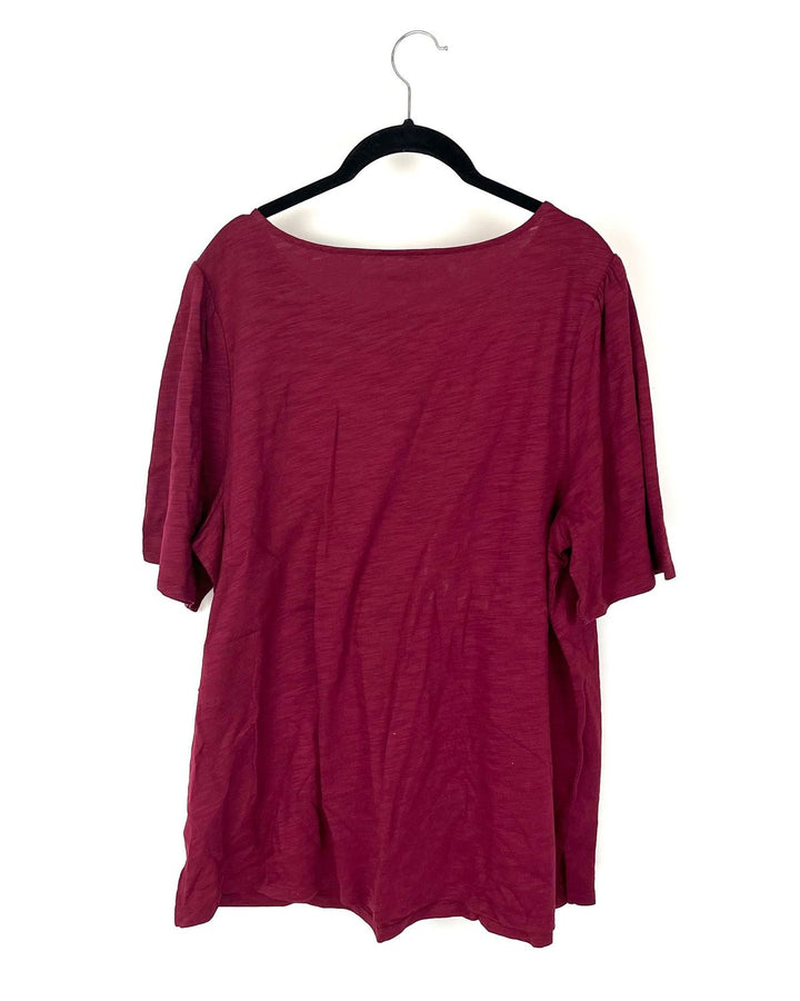 Burgundy Short Sleeve Top - Size 14-16