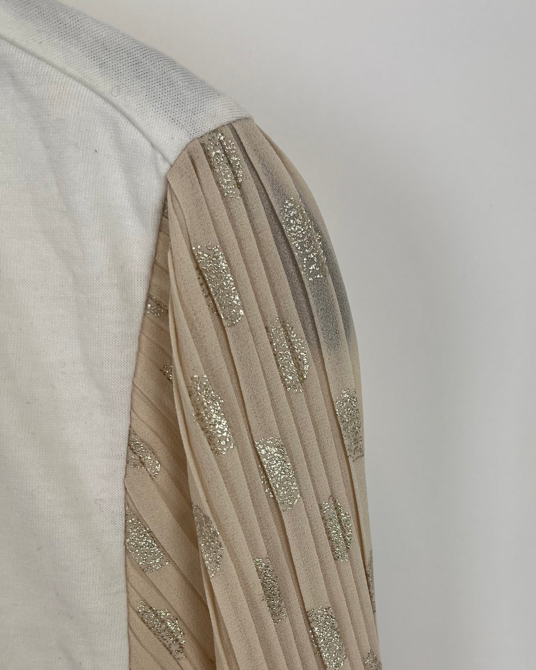 White Shirt With Sheer Nude Long Sleeves - Size 2/4