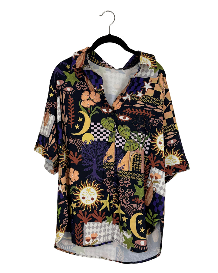 Fun Pattern Button Up Top- Size 6/8