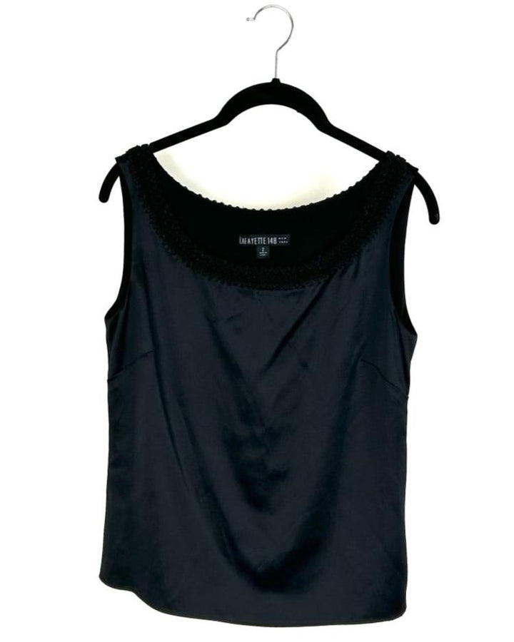 Black Top With Embellished Neckline - Size 2