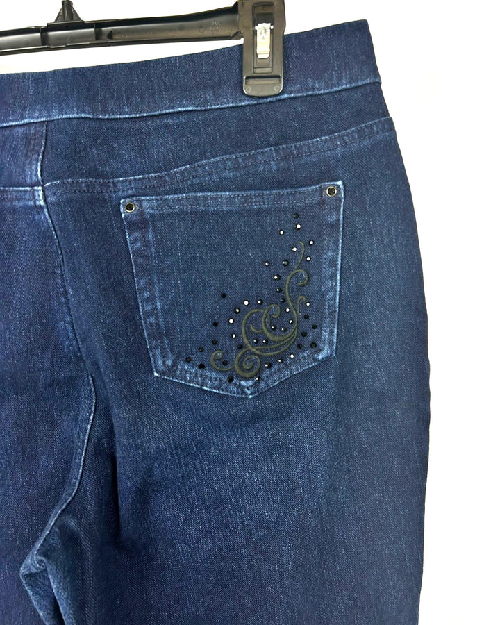 Dark Wash Sequin Design Denim Pants - Size 12