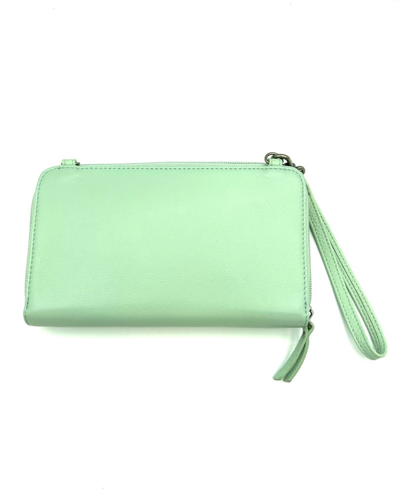 Mint Leather Crossbody Bag / Wristlet