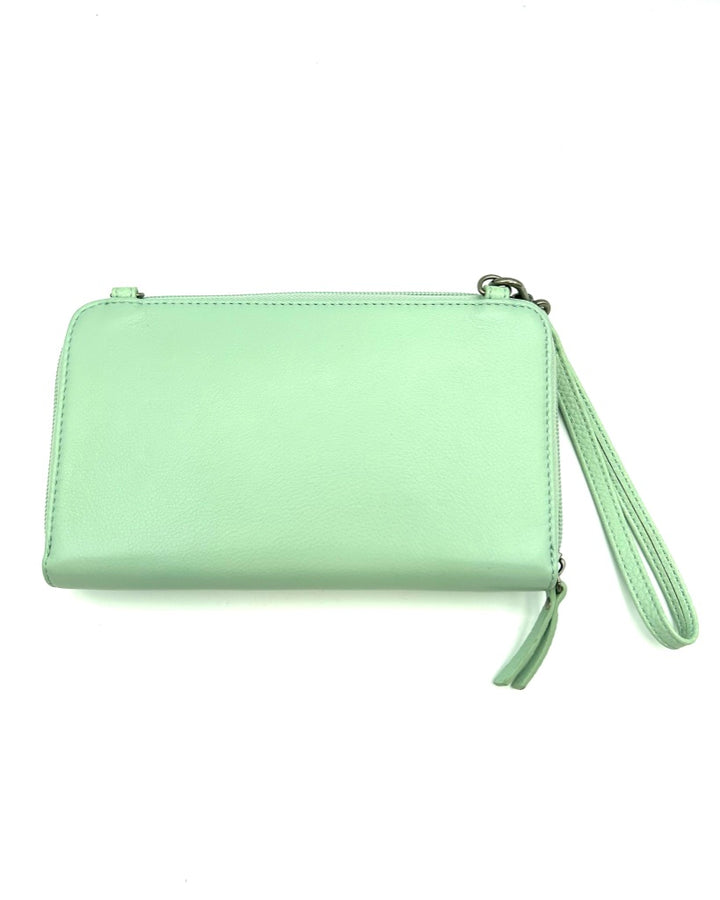 Mint Leather Crossbody Bag / Wristlet