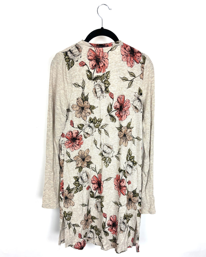 Beige Floral Print Cardigan - Size 2/4