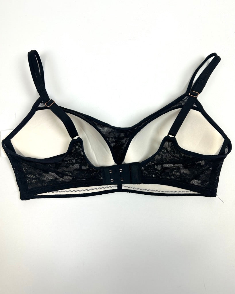 Black Lace Overlay Padded Bra - Size 34D