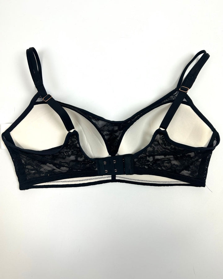 Black Lace Overlay Padded Bra - Size 34D