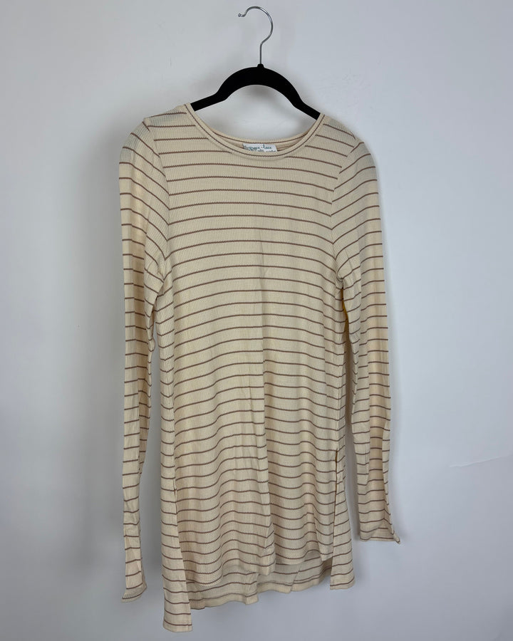 Beige Striped Long Sleeve Top - Size 2/4