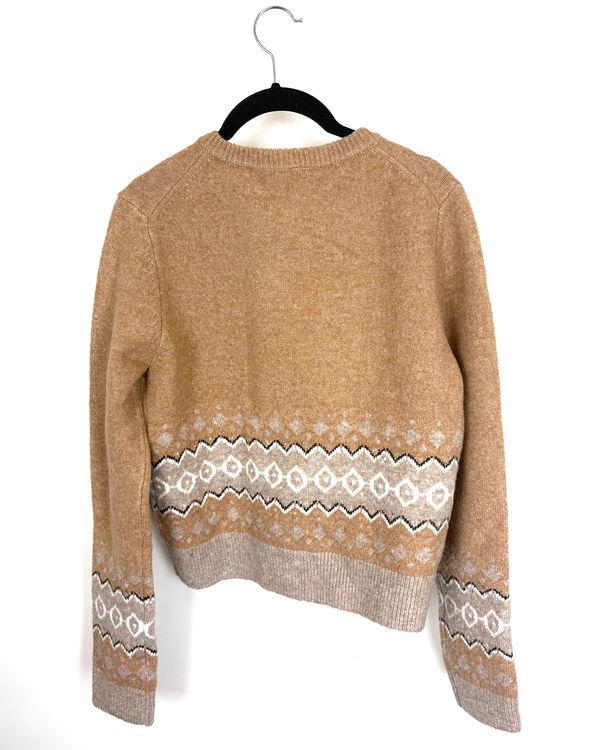 Camel Brown Patterned Button Up Sweater - Size 2/4