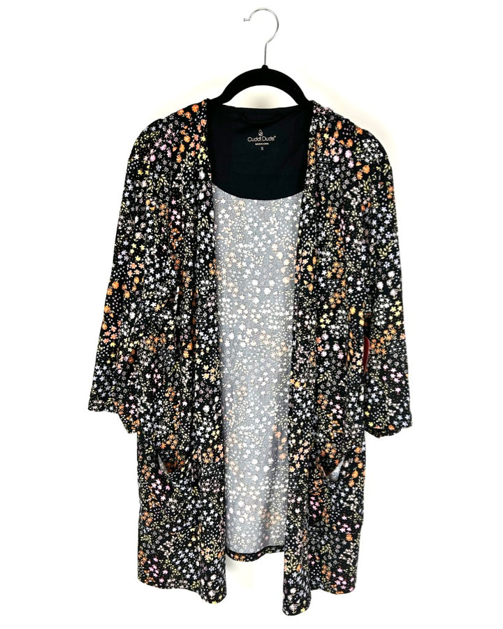 Black With Floral Print Lounge Cardigan - Size 6/8