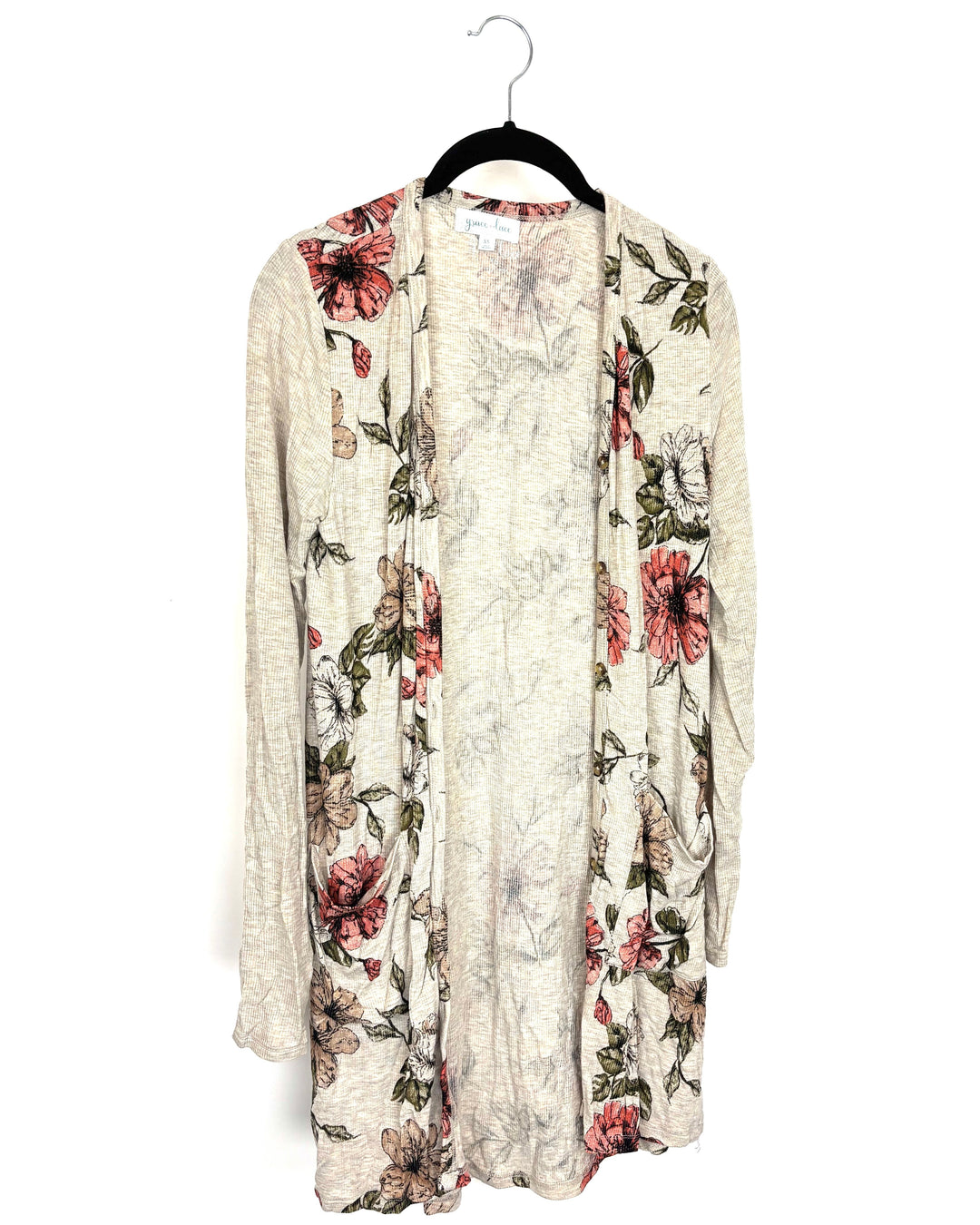 Beige Floral Print Cardigan - Size 2/4