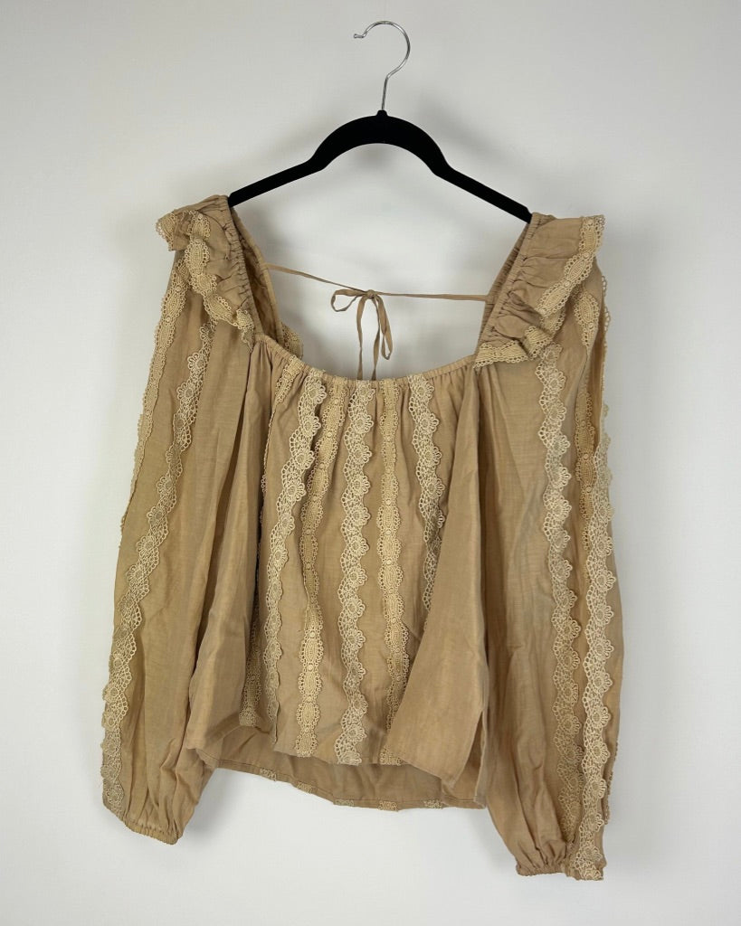 Tan Long Sleeve Ruffle Top - Size 4