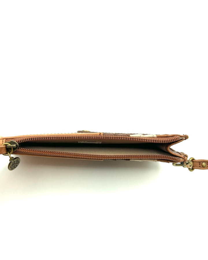 Tan Multicolor Leather Card Wristlet