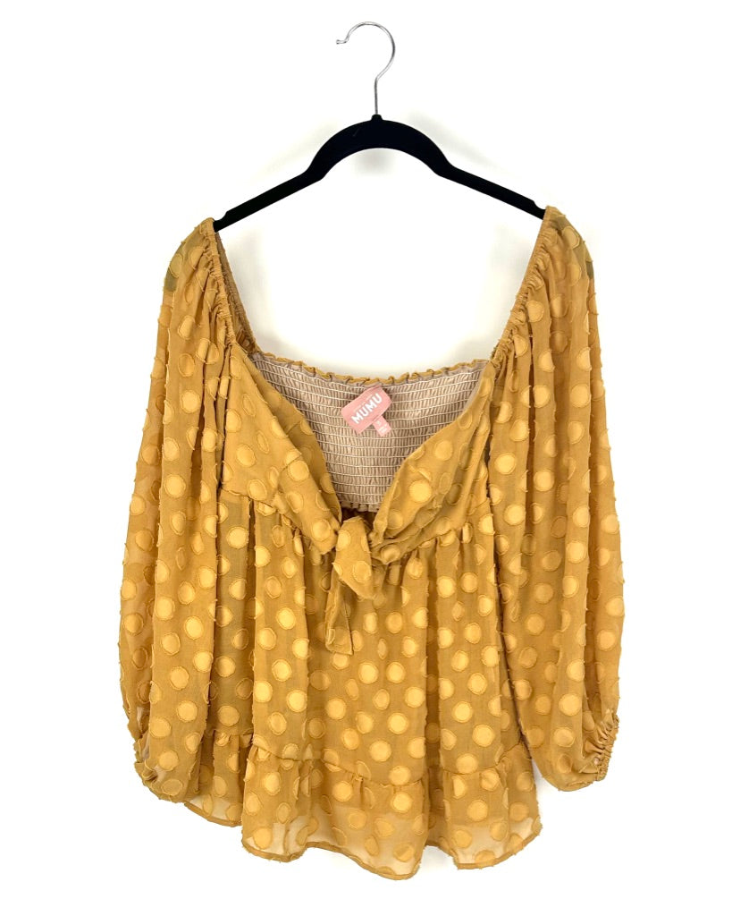 Flowy Yellow Polka Dot Tie Top - Small