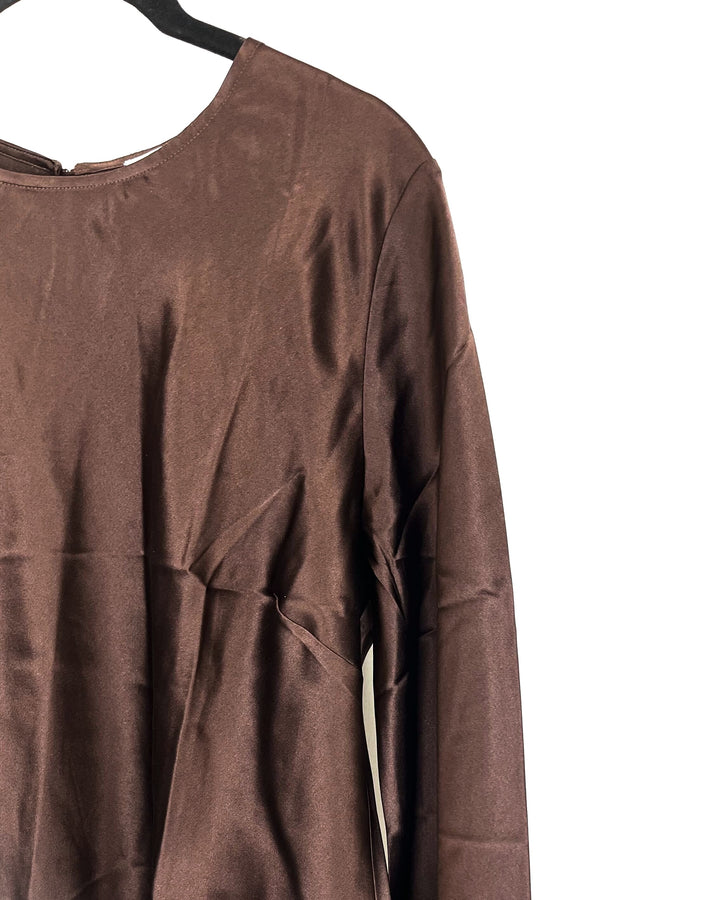 Brown Silk Long Sleeve Shirt - Large