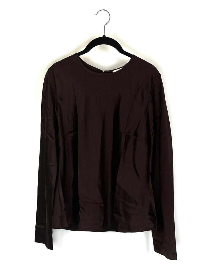Brown Silk Long Sleeve Shirt - Large