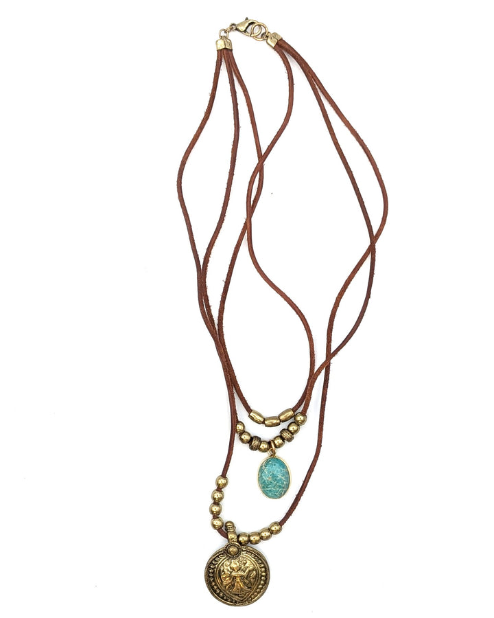 Brown Cord Layered  Necklace