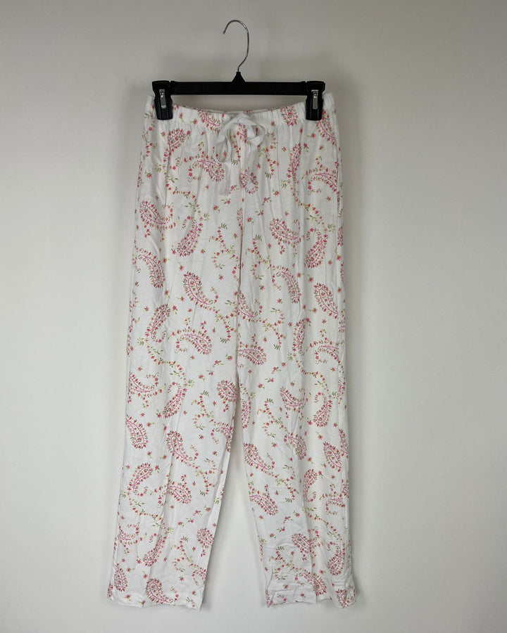 White and Pink Flower Paisley Pajama Set - Small