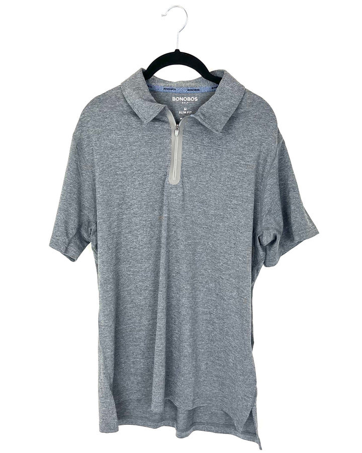 MENS Blue Grey Short Sleeve Golf Shirt - Standard and Slim Fit Medium