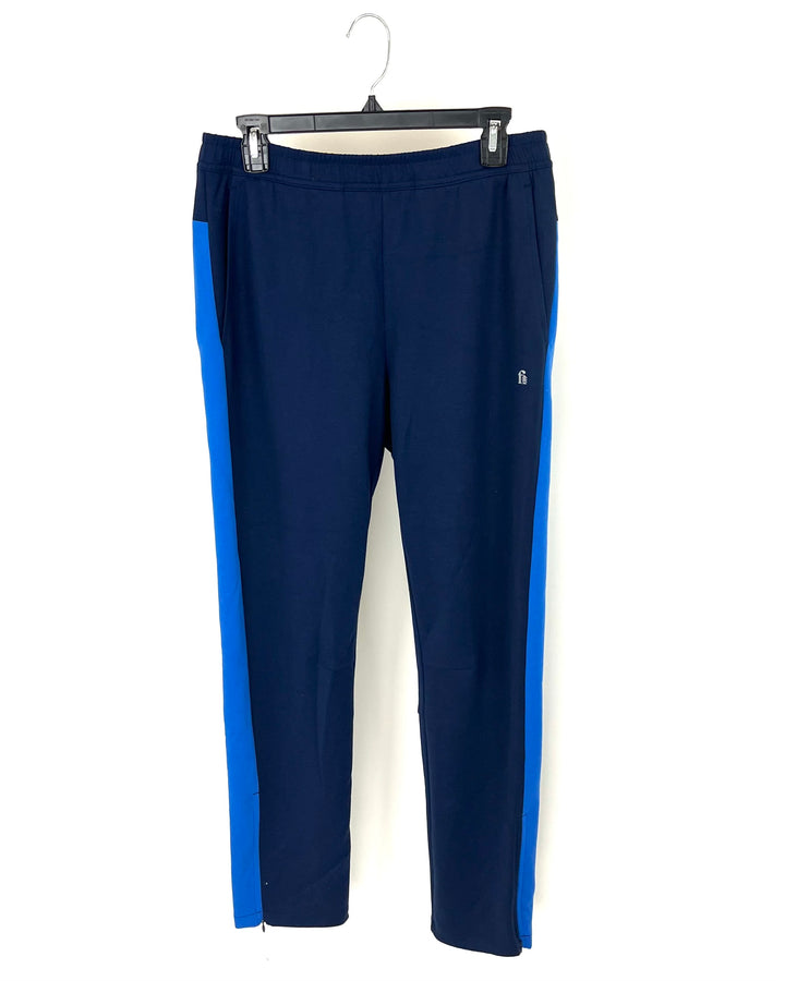 MENS Dark Blue Joggers with Royal Blue Line Detail - Small