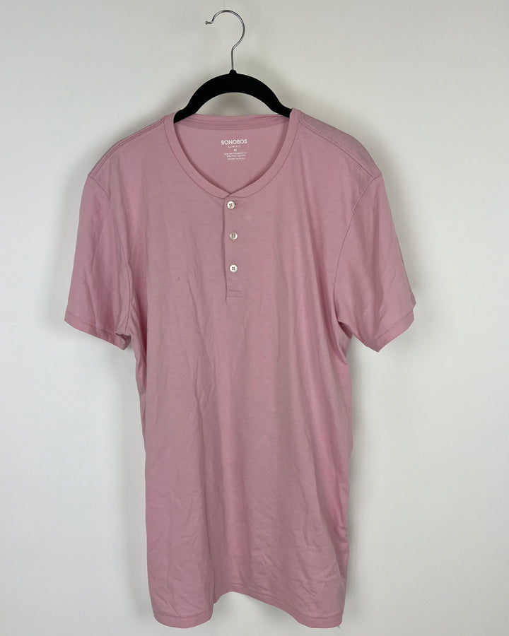 MENS Baby Pink T-Shirt with Buttons - Slim Fit Medium