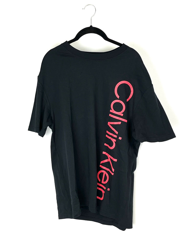 MENS Black T-Shirt with Pink Logo - Medium