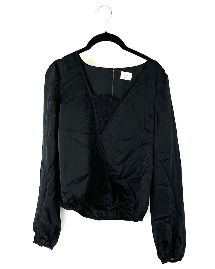Black Long Sleeve Lace V-Neck Top - Size 2-4