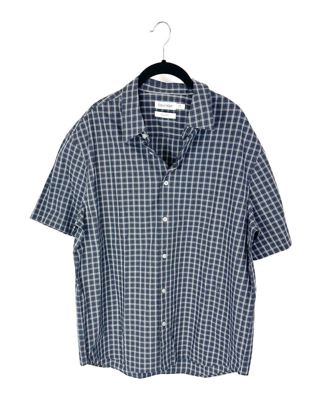 MENS Dark Gray Plaid Button Down Shirt - Medium