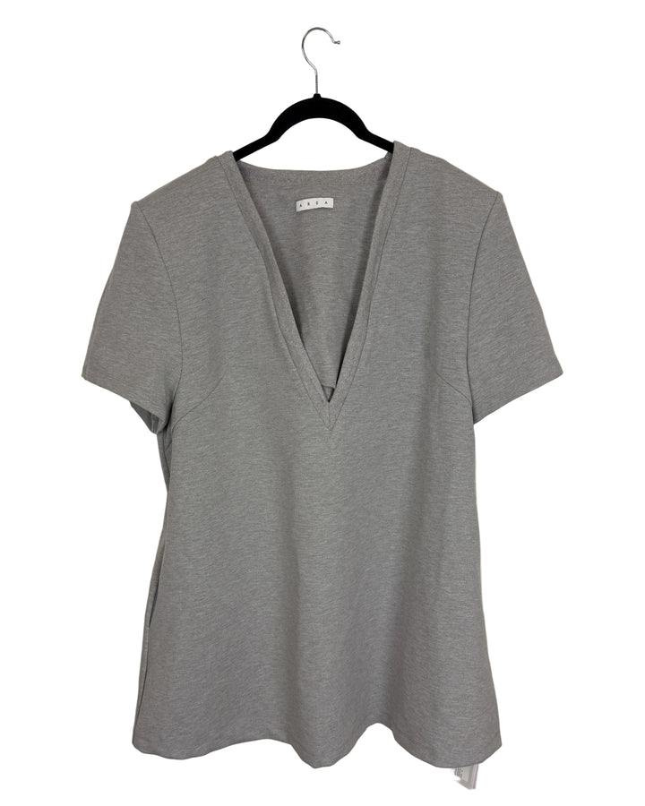 V Neck Gray Top- Size 18/20