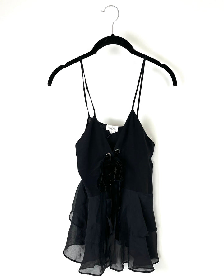 Black Ruffle Tie-Up Top - Size 0-2