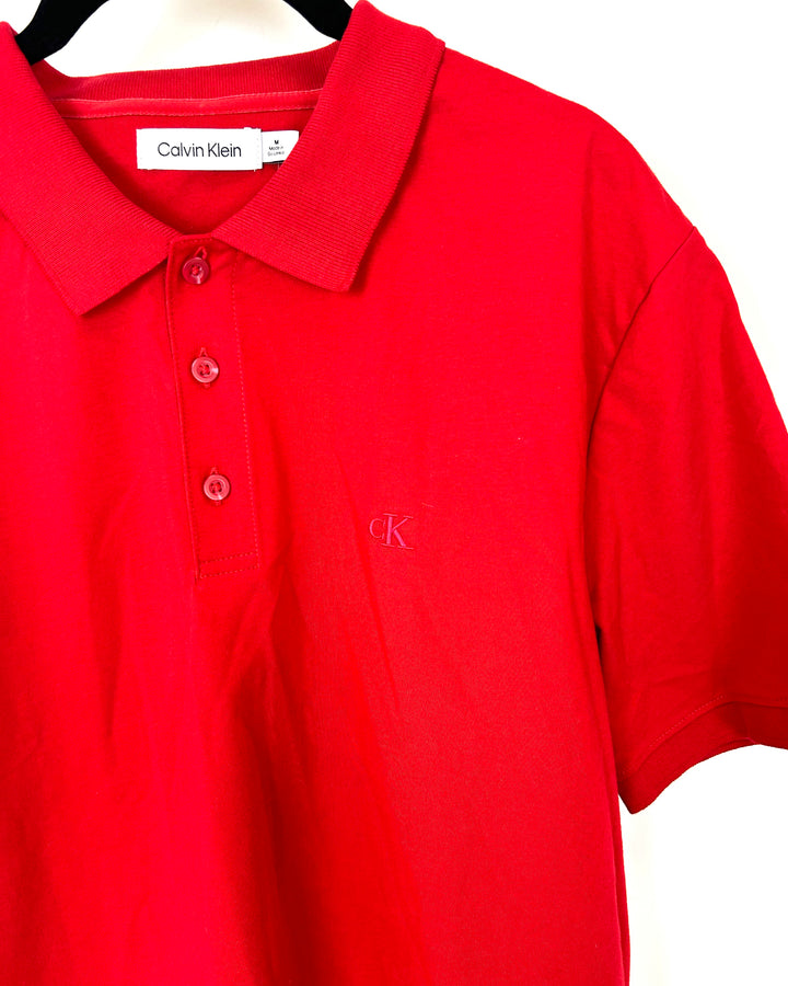 MENS Red Collared Polo Shirt - Medium