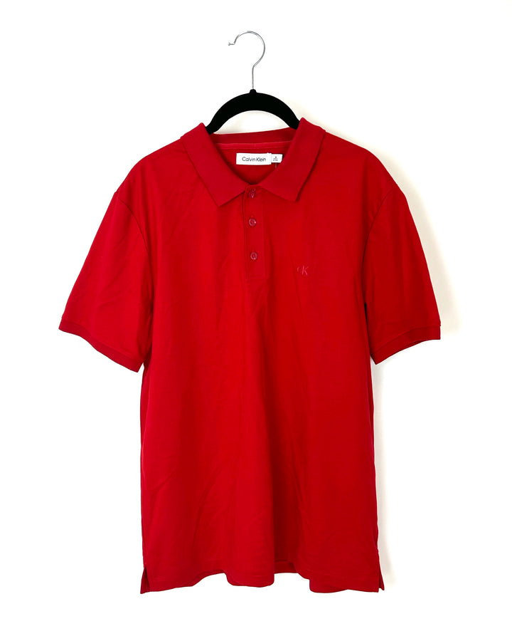 MENS Red Collared Polo Shirt - Medium