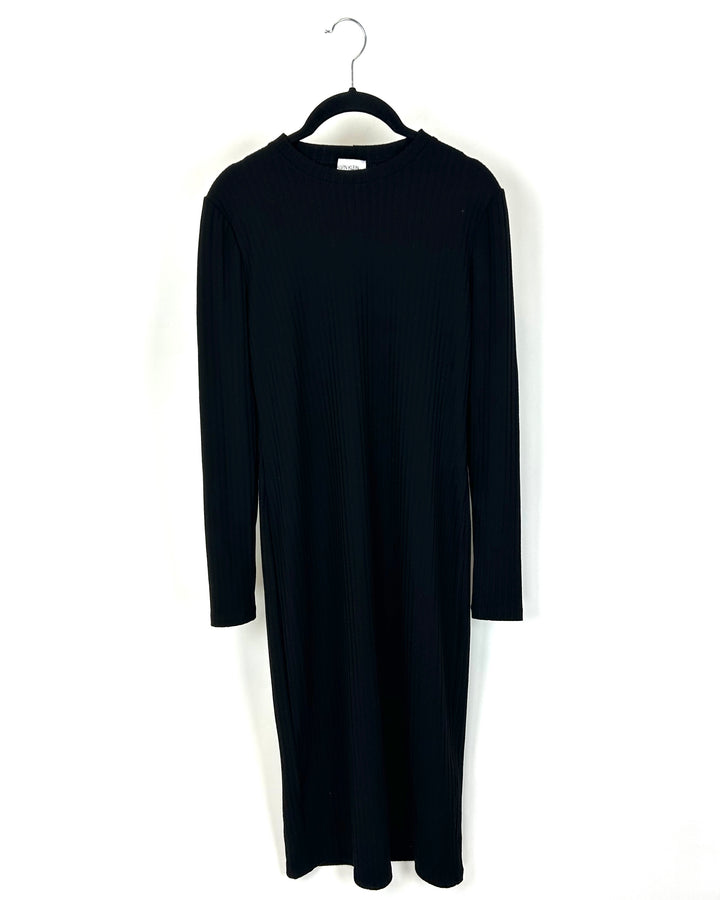 Black Ribbed Long Sleeve Dress - Size 6/8