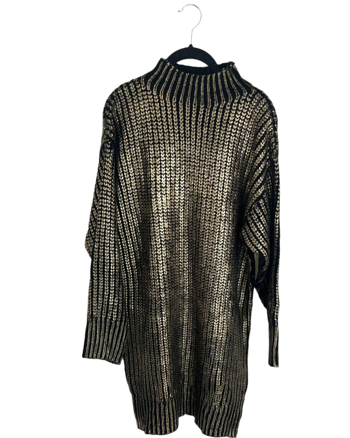 Gold and Black Crochet Sweater Dress - Size 6/8