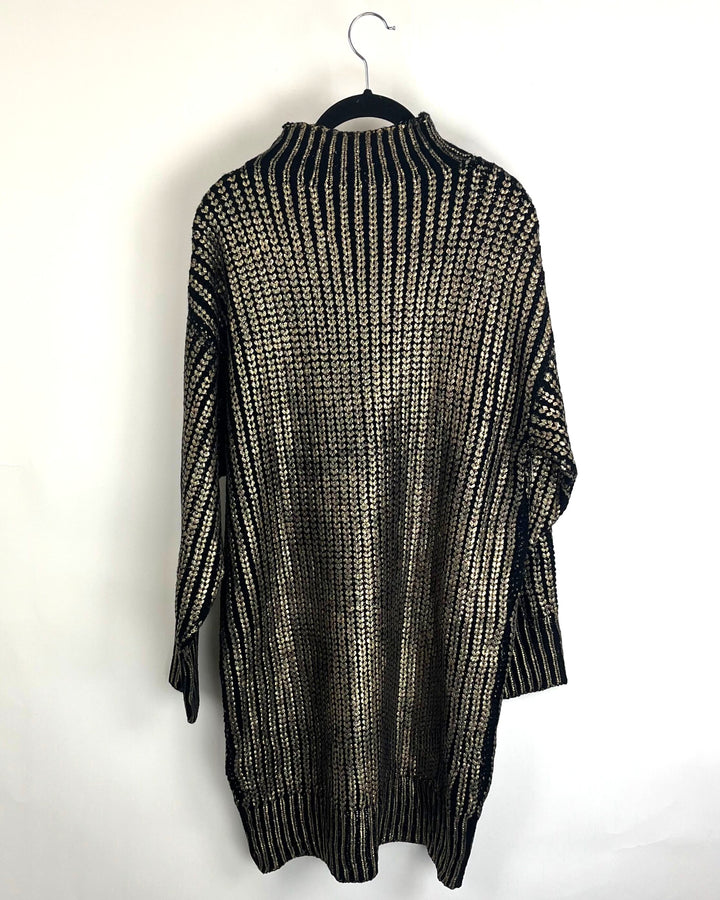 Gold and Black Crochet Sweater Dress - Size 6/8
