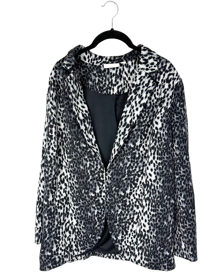 Gray Leopard Print Blazer - Size 14-16