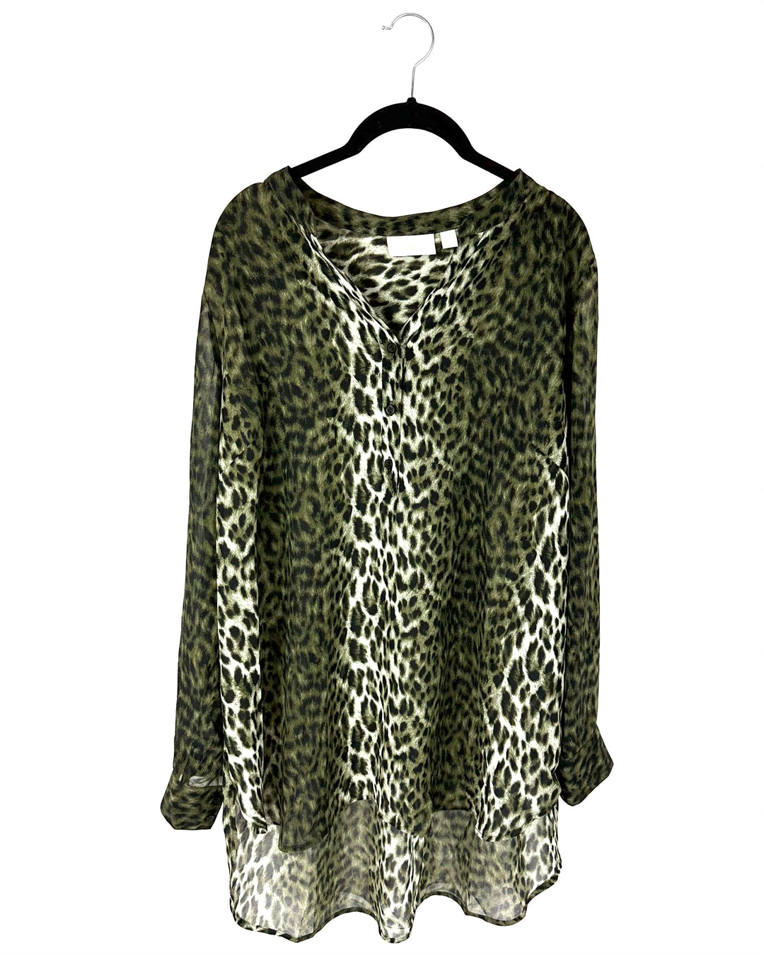 Green Leopard Print Flowy Blouse - Size 14-16
