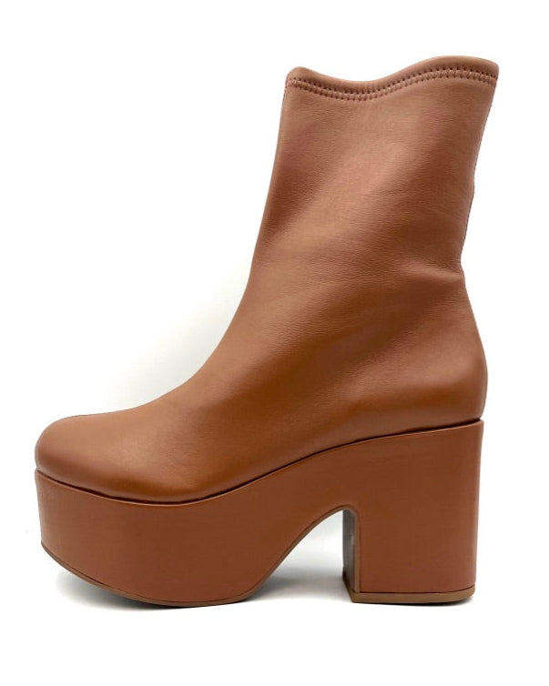 Tan Leather Platform Ankle Boots - Size 8.5