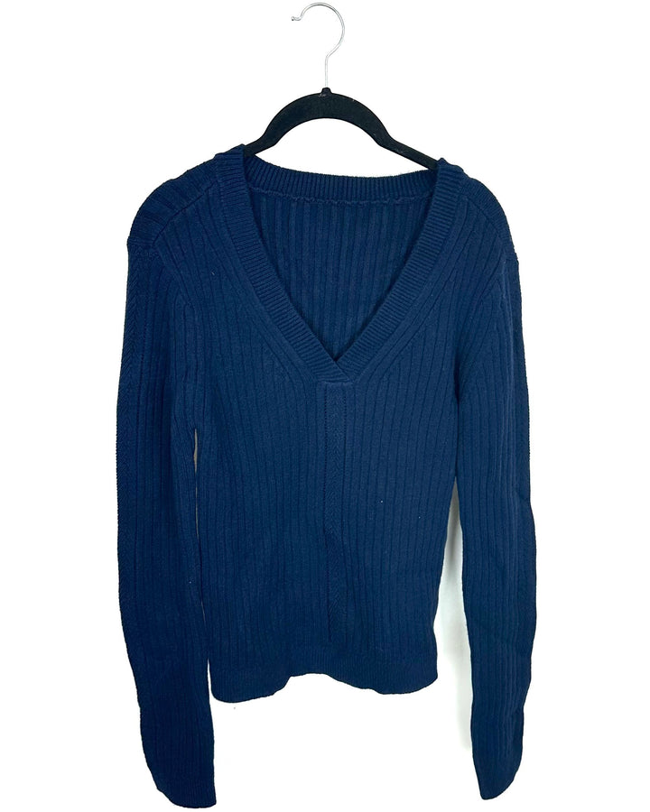 Navy Blue Ribbed V Neck Sweater - Size 4/6