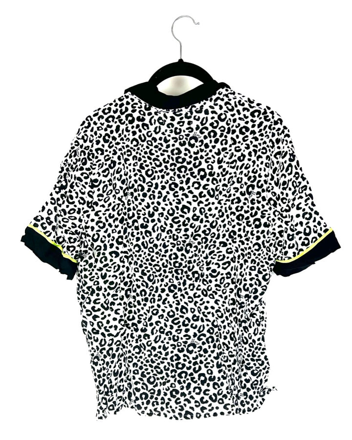 Black, White, and Lime Green Cheetah Print Pajama Set - Small