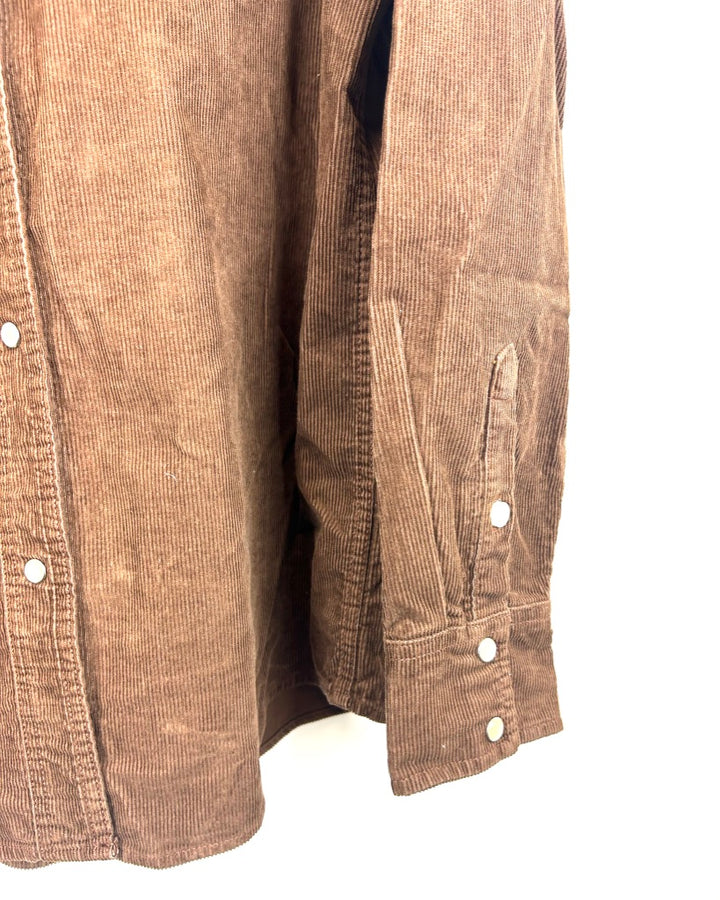 Wrangler Brown Corduroy Snap Shirt- Size Small