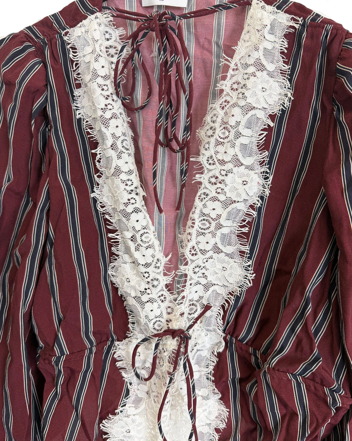 Burgundy and Navy Long Sleeve Top - Size 2/4
