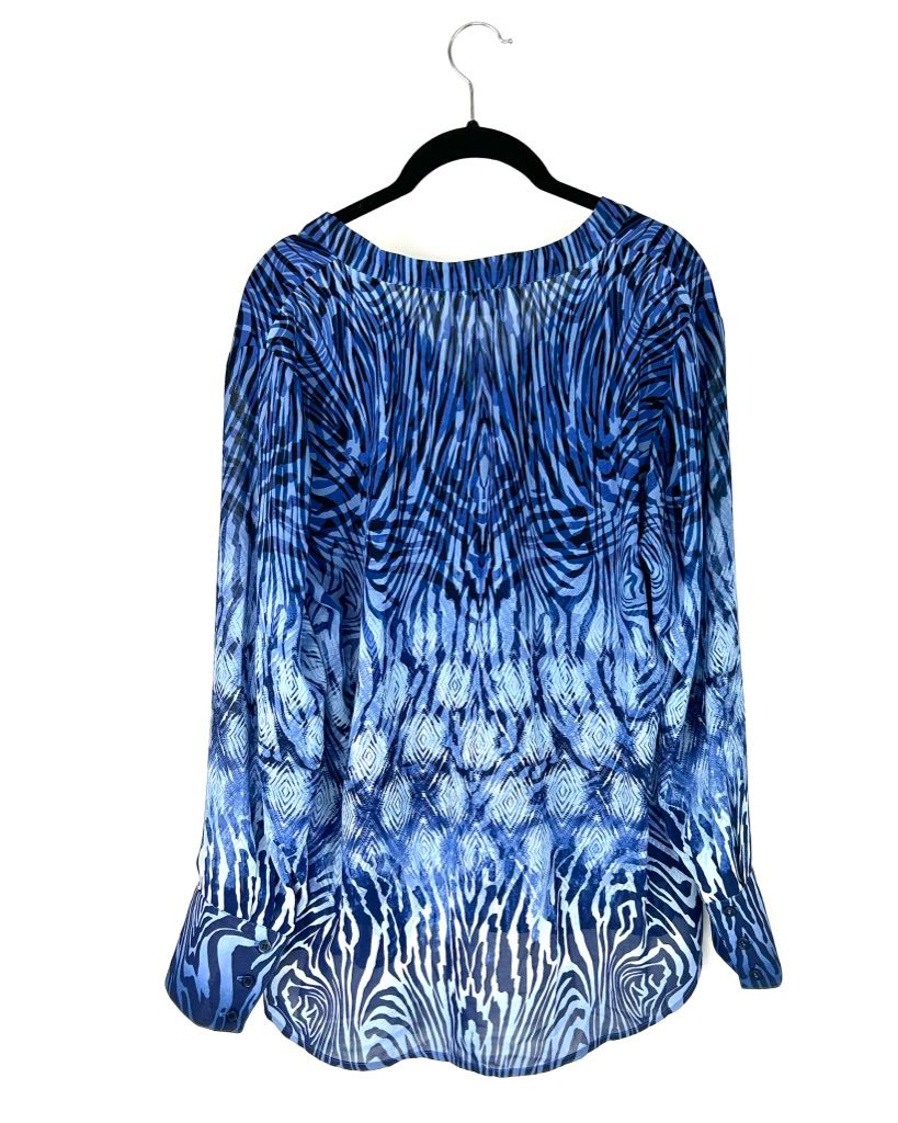 Blue Abstract Long Sleeve Blouse - Size 10-12