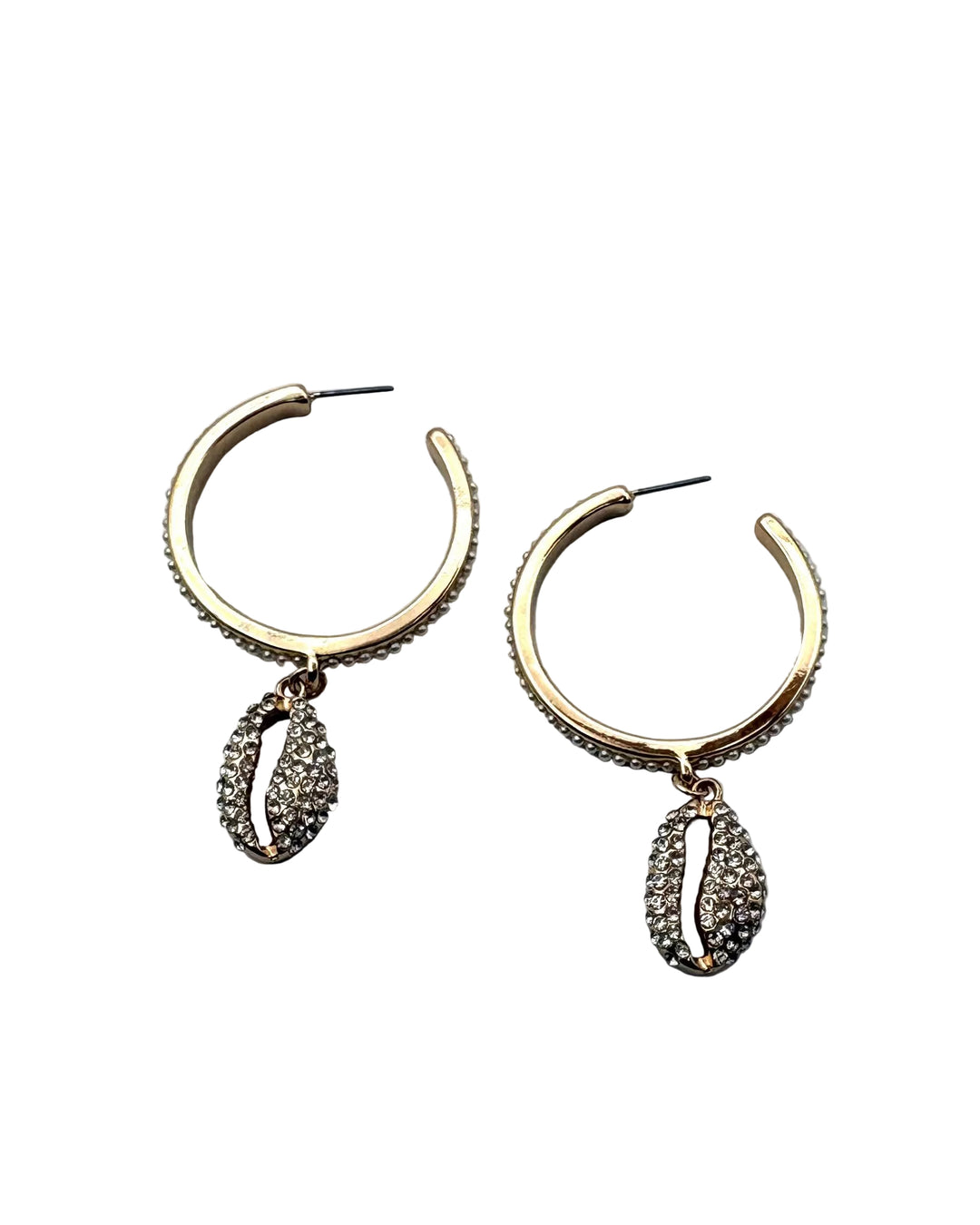 Gold Rhinestone Cowrie Shell Earrings