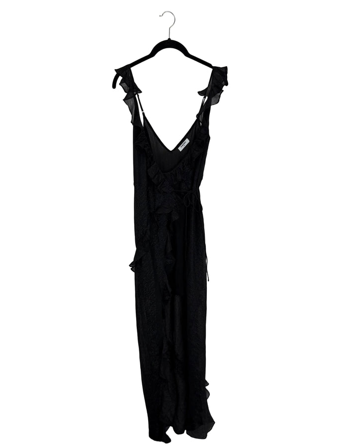 Black Sheer Ruffle Wrap Dress - Size 2/4
