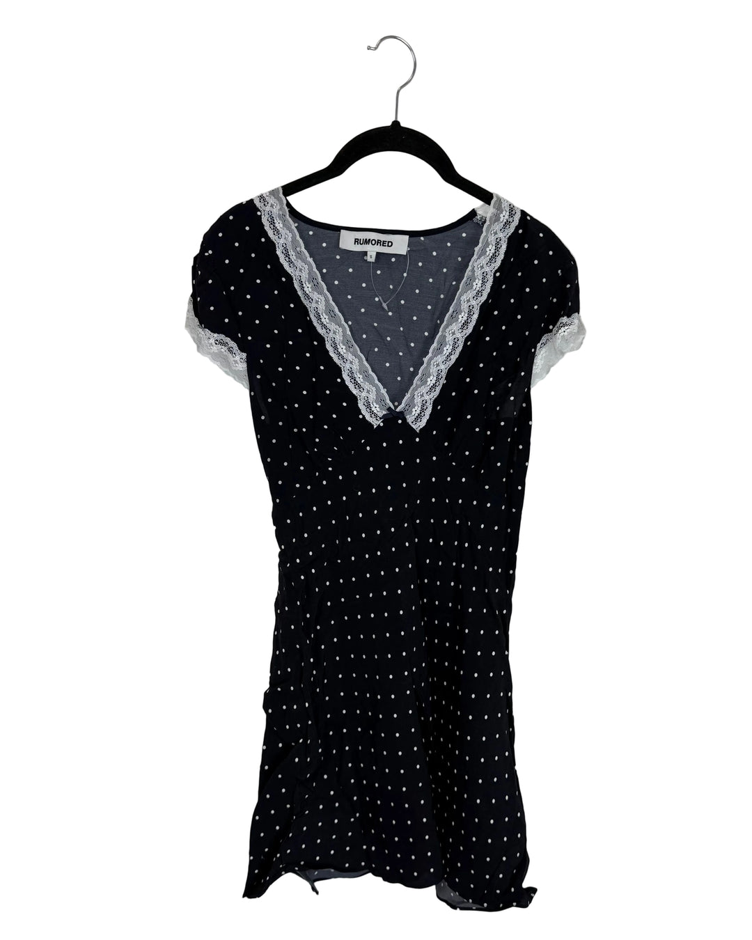 Navy Polka Dot Lace Trim Dress - Size 00/0, and Size 0/2