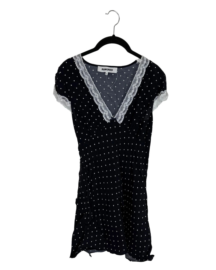 Navy Polka Dot Lace Trim Dress - Size 00/0, and Size 0/2