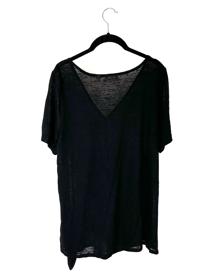 Sheer Black Short Sleeve Blouse - Size 14-16