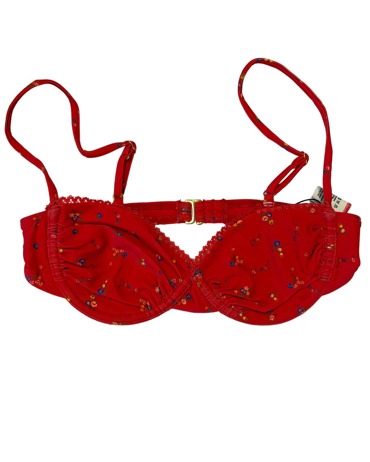 Red Floral Underwire Bikini Top - Size XS