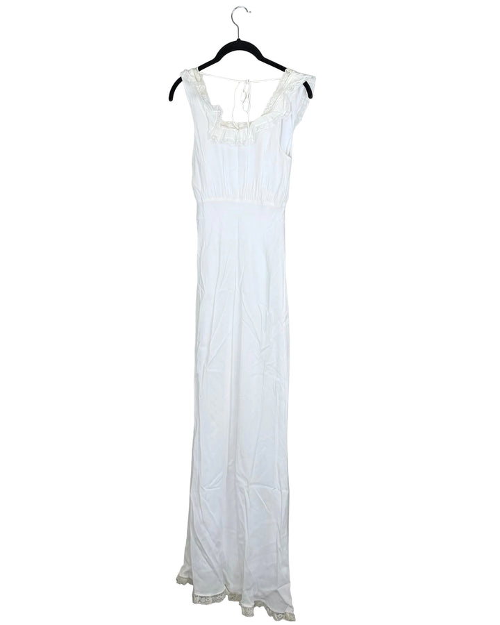 Pure White Lace Trim Tie-Back Dress - Size 0/2