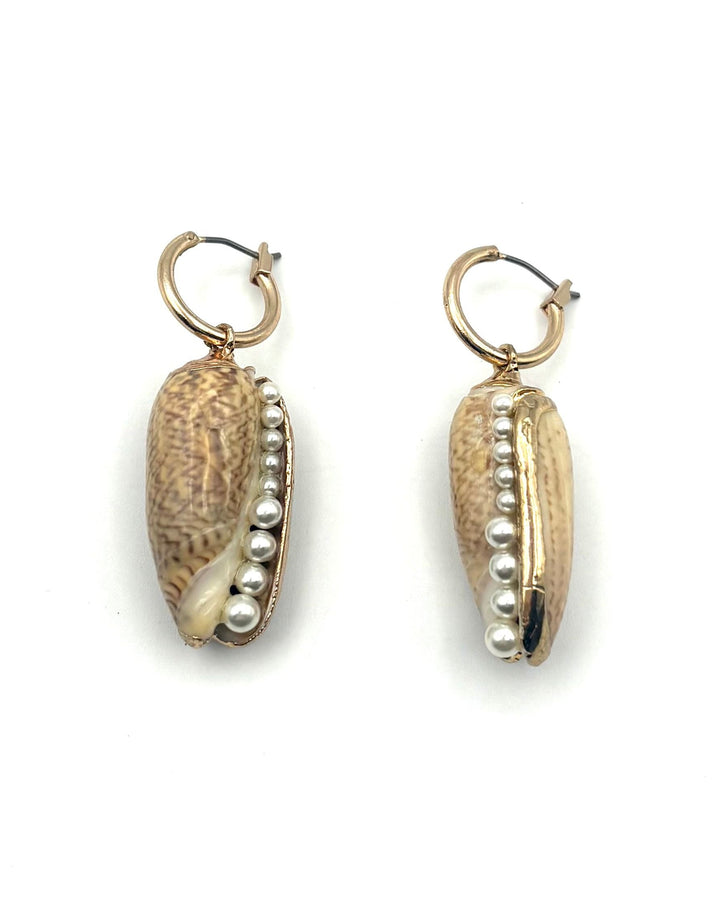 Gold Shell & Pearl Hoop Earrings